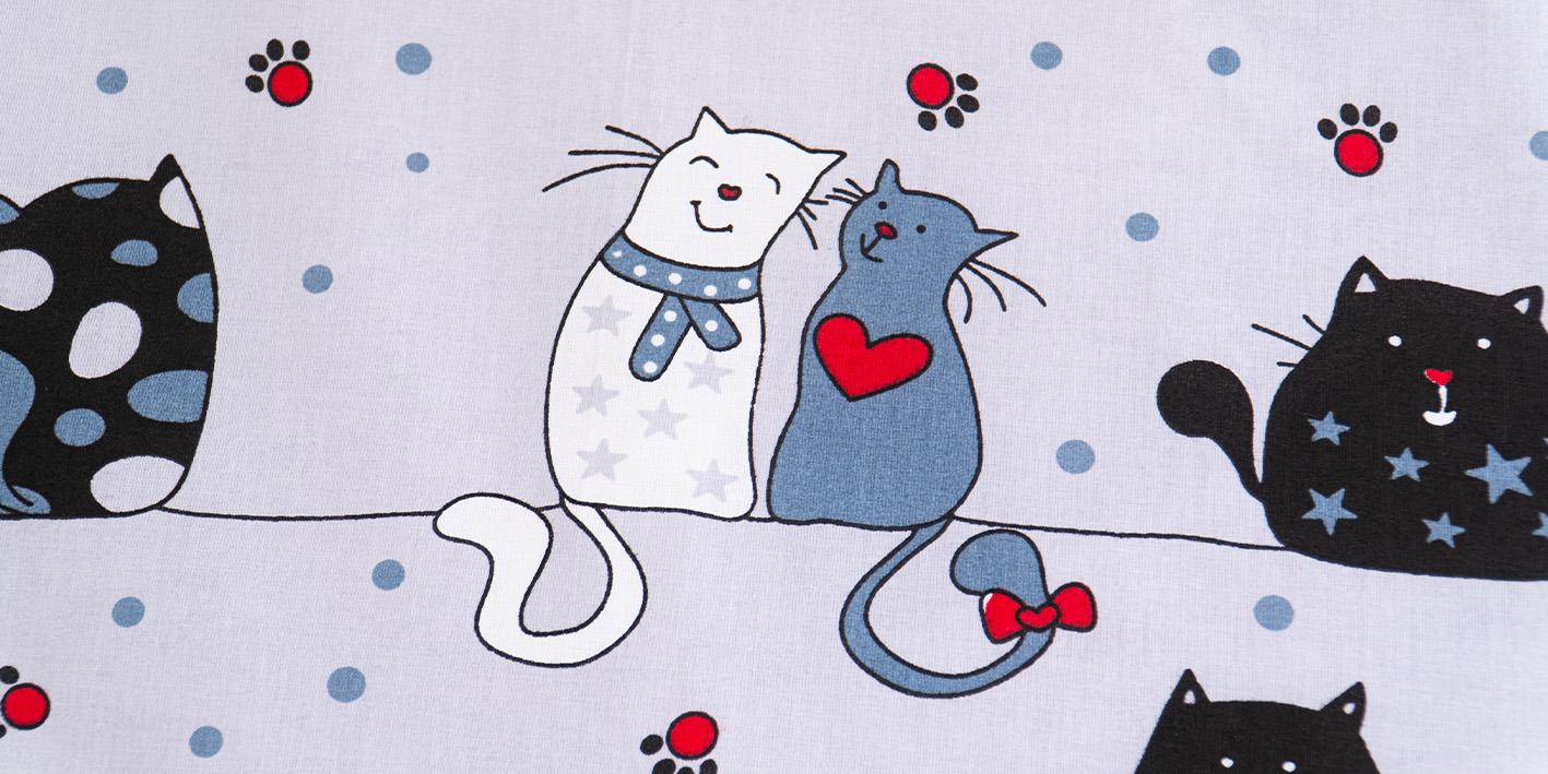 Pościel 100x160 cm 100% bawełna koty kotki szare